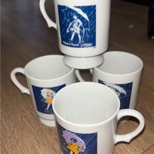 vintage Morton Salt Umbrella Girl coffee mugs metal umbrella-shaped stand box v